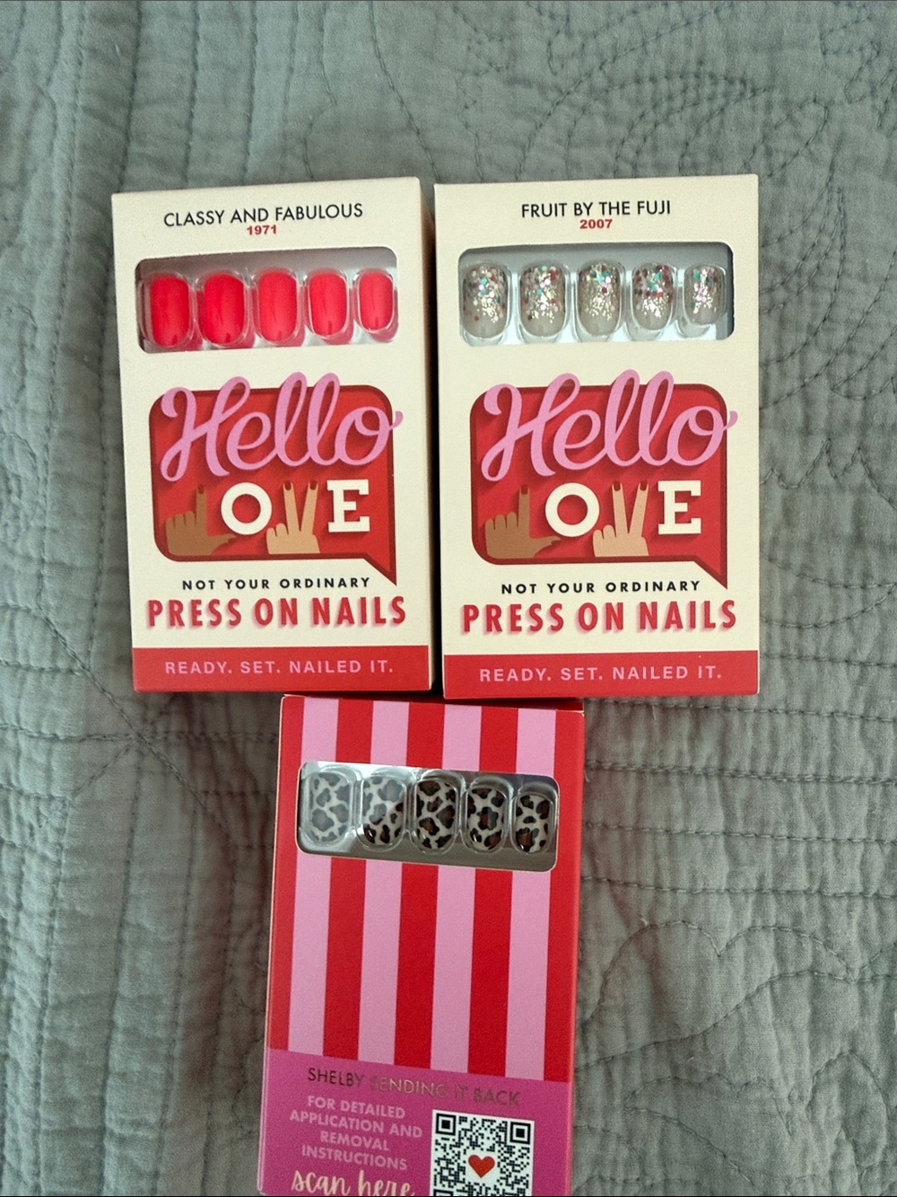 Hello Ove Press-On Nails - Pink, Silver Glitter, Leopard Print